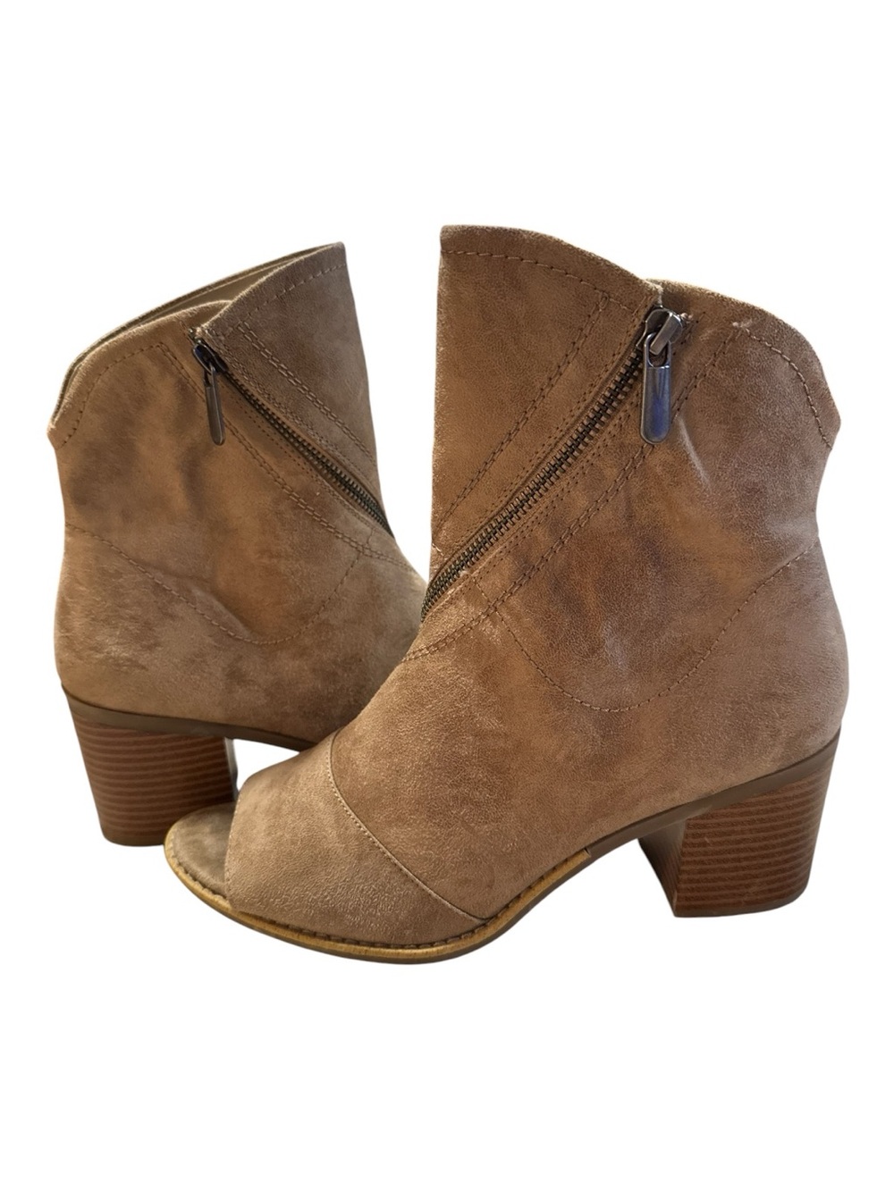 White Mountain Tan Open-Toe Suede Ankle Booties
